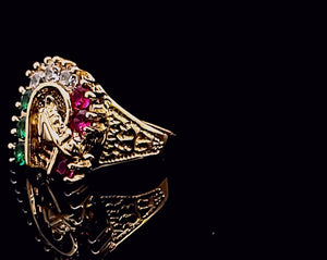 14K Solid Yellow Gold Horseshow Cz Ring