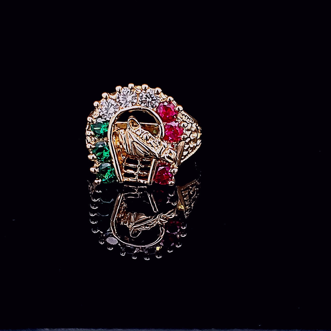 14K Solid Yellow Gold Horseshoe Cz Ring