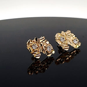 10K Solid Yellow Gold Nugget Cut Earrings for Girls womens