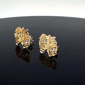 10K Solid Yellow Gold Nugget Cut Earrings for Girls womens