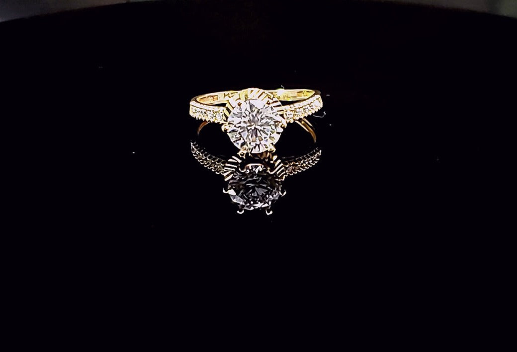 14K Solid Yellow Gold Round Solitaire Cz Ring