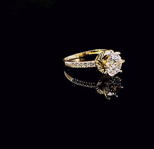 14K Solid Yellow Gold Round Solitaire Cz Ring