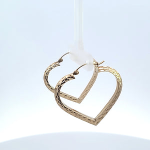10K Solid Yellow Gold Diamond Cut Heart Hoop Earrings for Girls womens
