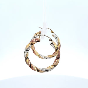 10K Solid Tri Color Gold Hoop Earrings for Girls womens
