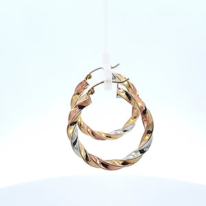 10K Solid Tri Color Gold Hoop Earrings for Girls womens