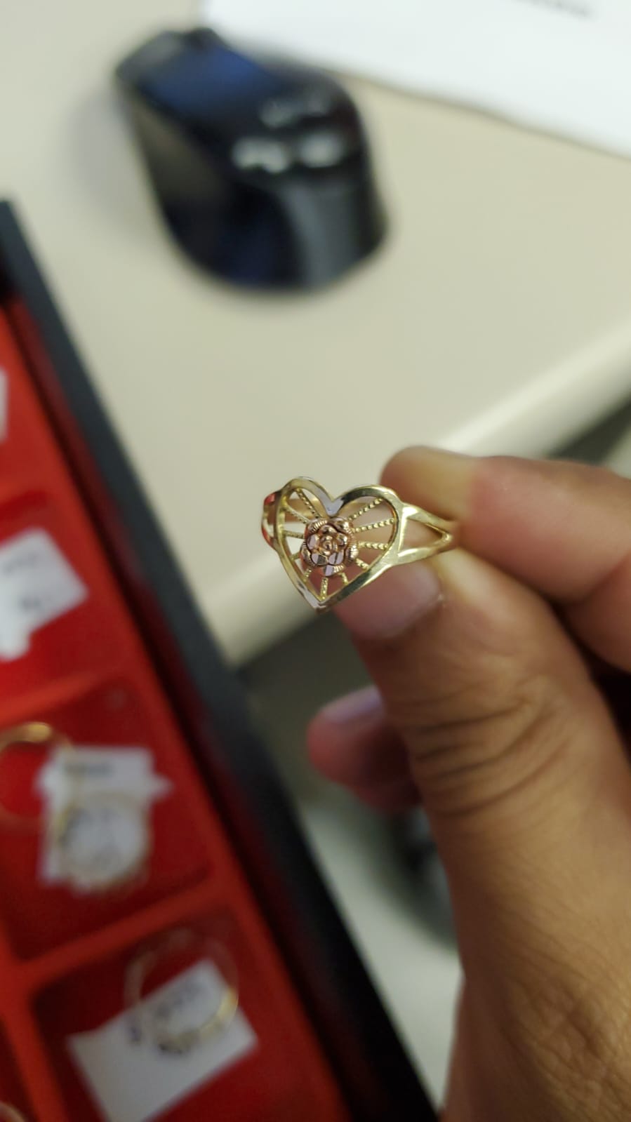 10K Solid Two Tone Rose & Yellow Gold Flower Style Heart Ring