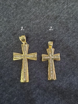 10K Solid Real Yellow Gold Cross Cz Pendant Charm with Box Chain