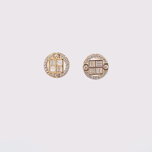 10K Solid Yellow Gold Round Baguette Earrings for Girls womens