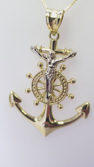 10K Two Tone Jesus Double Sided Anchor Charm