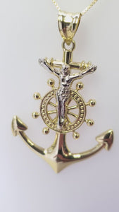10K Two Tone Jesus Double Sided Anchor Charm