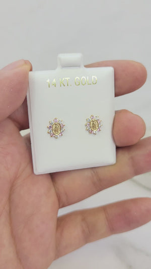 14K Gold Mother Mary Earrings