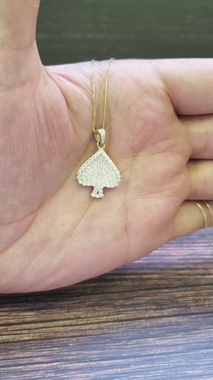 10K Solid Real Yellow Gold Cz Heart Pendant Charm with Box Chain