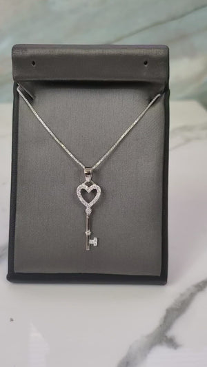 925 Silver Heart Key Cz Charm