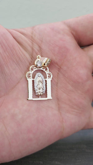 14K Solid Real Two Tone Mother Marry CZ Pendant Charm with Box Chain
