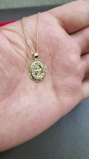 10K Solid Real Yellow Gold Cz Faith Hope Peace Pendant Charm with Box Chain